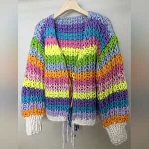 Rainbow stripes beautiful mid length cardigan brand new